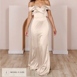 Revelry Bardot Satin Bridesmaid Dress